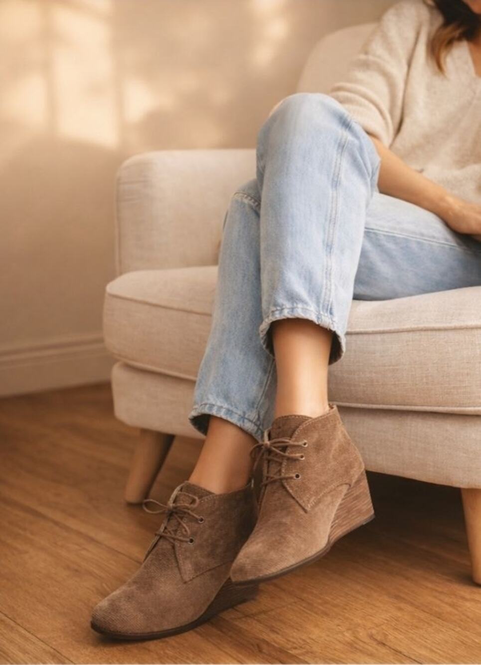 Lucky Brand Corduroy Wedge Booties 🤎 Textured Neutral Anthro Style NWT